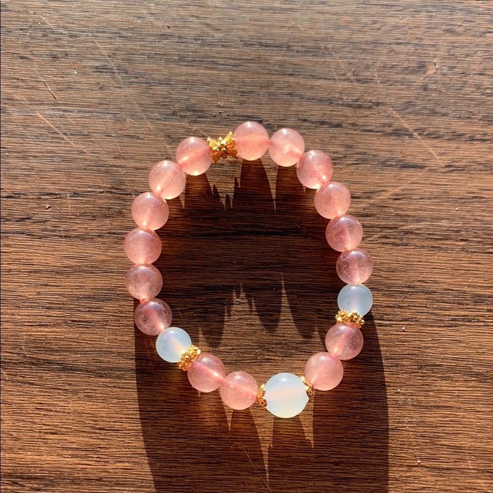Madagascar rosequartz and aquamarine handmade Beaded Bracelet